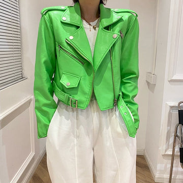 Meina Green Biker Leather Jacket - SunsetFashionLA